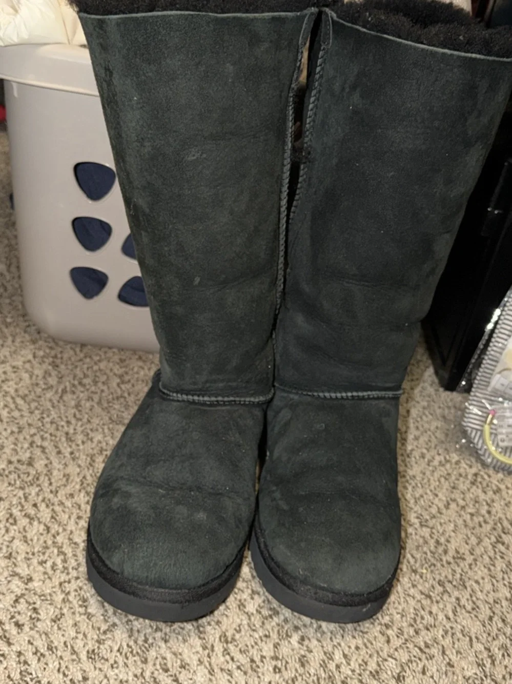 UGG Black Tall Satin Bow Back Shearling Boots